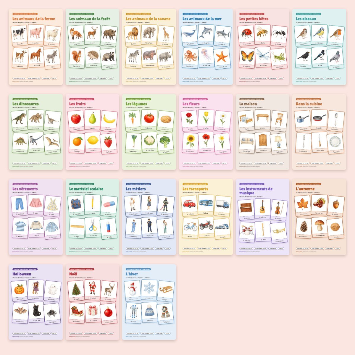 Le grand pack : 21 thèmes de cartes de nomenclature à imprimer
